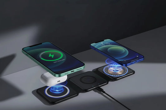 Wireless charging pad with built-in powerful magnet and precise positioning feature, compatible with Apple 12 series.