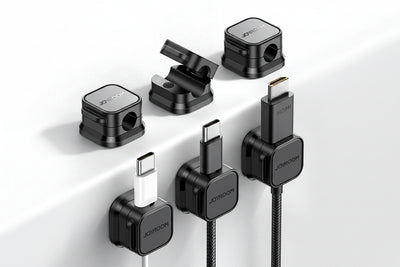 Set of JOYROOM electronic connectors and cables on a white background