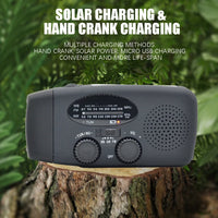 2000 mAh Emergency Radio with LED Lights Radio USB Solar Charging Light Outdoor Travel Portable Rechargeable FM/AM Radio